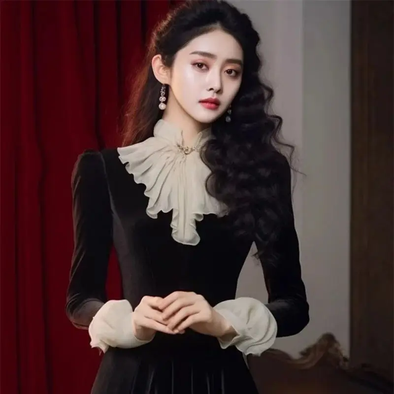 Новое весеннее французское винтажное бархатное длинное платье знаменитостей