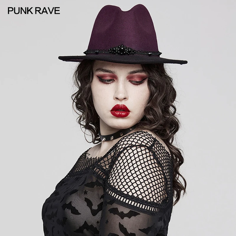 

PUNK RAVE Women's Gothic Vintage Gradient Hat Delicate Lace and Pearl Trim At The Brim Party Club Novelty Women Accessories