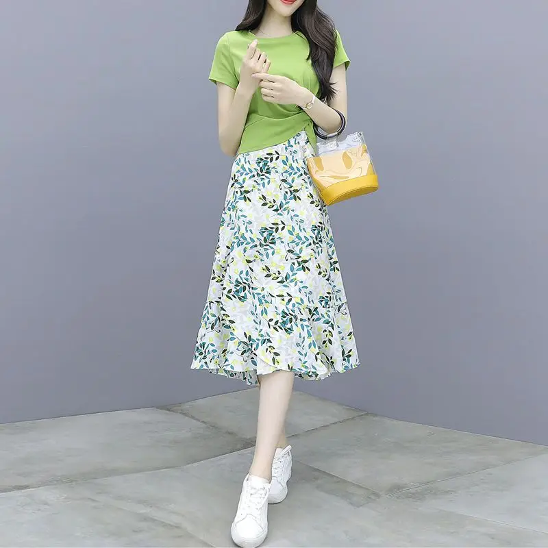 Милая и свежая шифоновая юбка с коротким рукавом однотонный топ цветочным