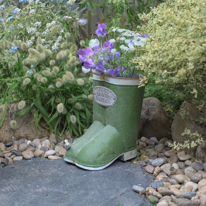 Boot Shaped Green Retro Rustic Metal Decor Planter and Vase