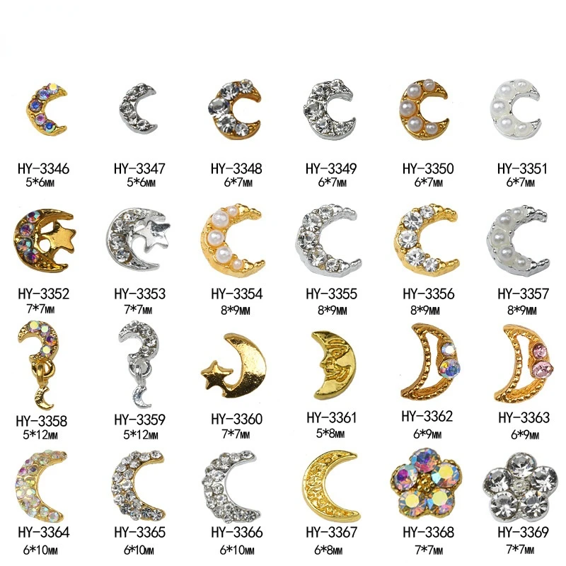 

New Golden Silver Cute Star Moon Series Pearl Zircon Crystal Nail Art Decorations Diamond Alloy Charm with Pearl Rhinestone