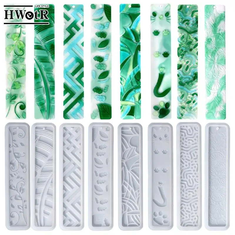 

1Pc DIY Crystal Epoxy Resin Mold Leaves Cat's Claw Feather Maze Bookmark Mould Rectangular Full Page Bookmark Silicone Mould