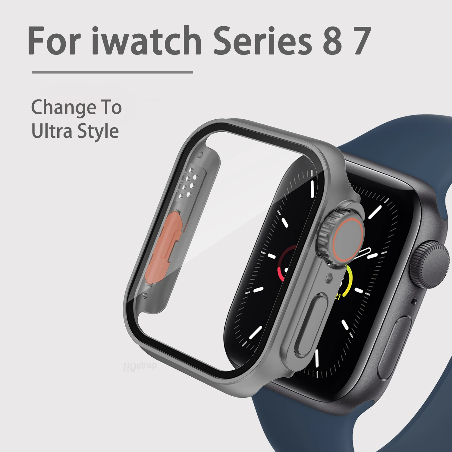 Screen Protector Cover for Apple Watch Case 45mm 44mm Series 8 7 PC Watch Cases+Tempered Glass Change To Ultra Style Accessories