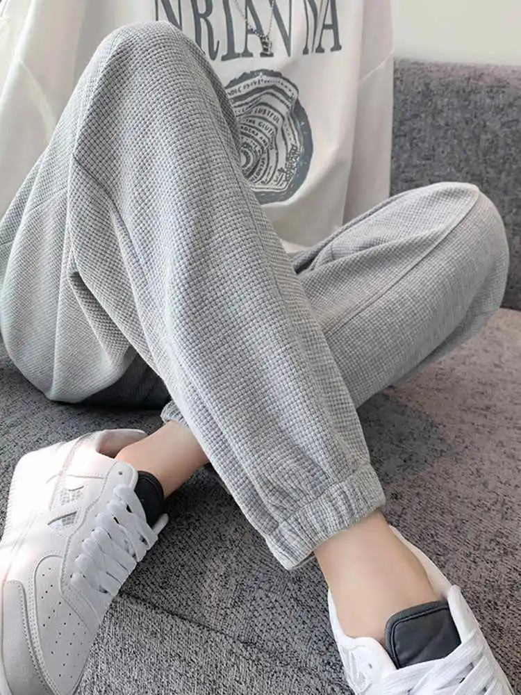 Long pants autumn and summer cropped pants spring sports pants casual casual versatile straight fit waffle style pants leggings