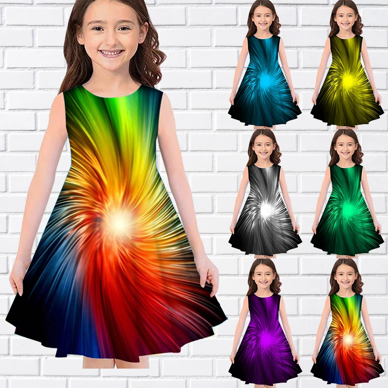 

Kids Little Girls Sleeveless Dress Girls Dress 3D Kids Gradien Print Daily Casual Cute Sweet Over Knee Sleeveless Dress 80-180CM