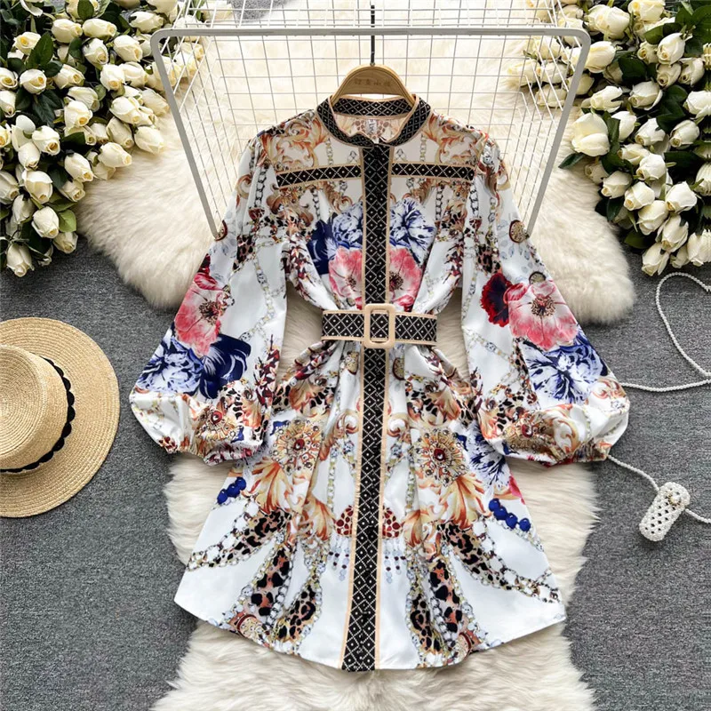 

Женское платье с круглым вырезом, длинным рукавом и высокой талией