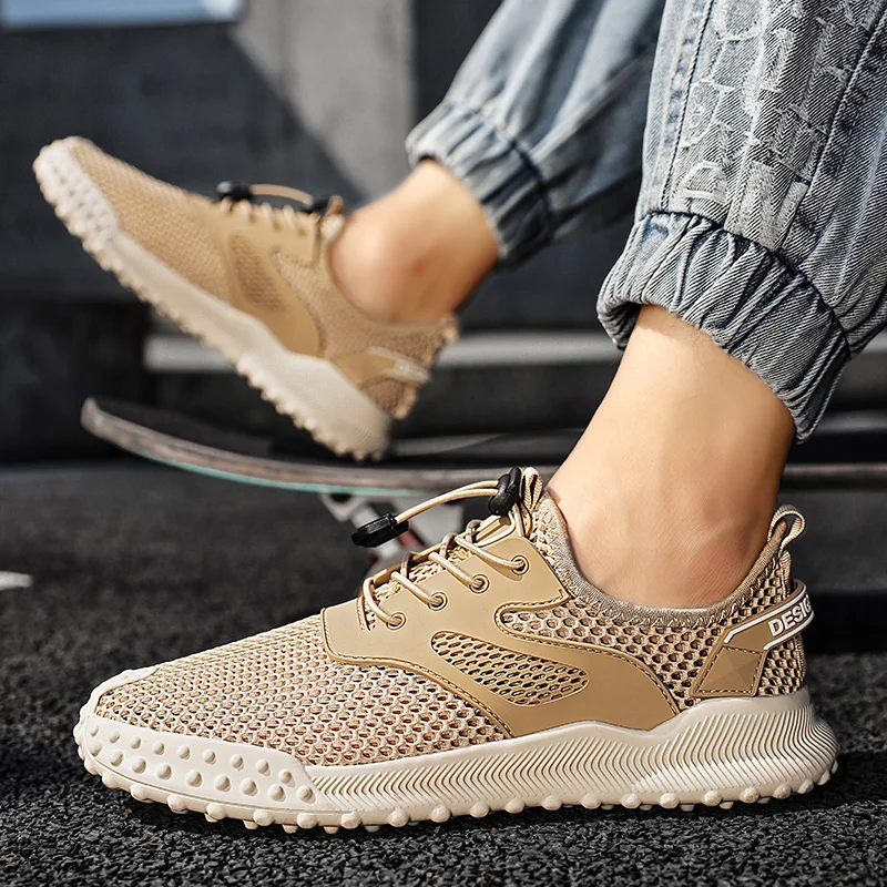 Men's Casual Sports Golf Shoes Summer Hollow Gray Beige Breathable Golf Sneakers Grass Walking Non-Slip Training Golf Shoes