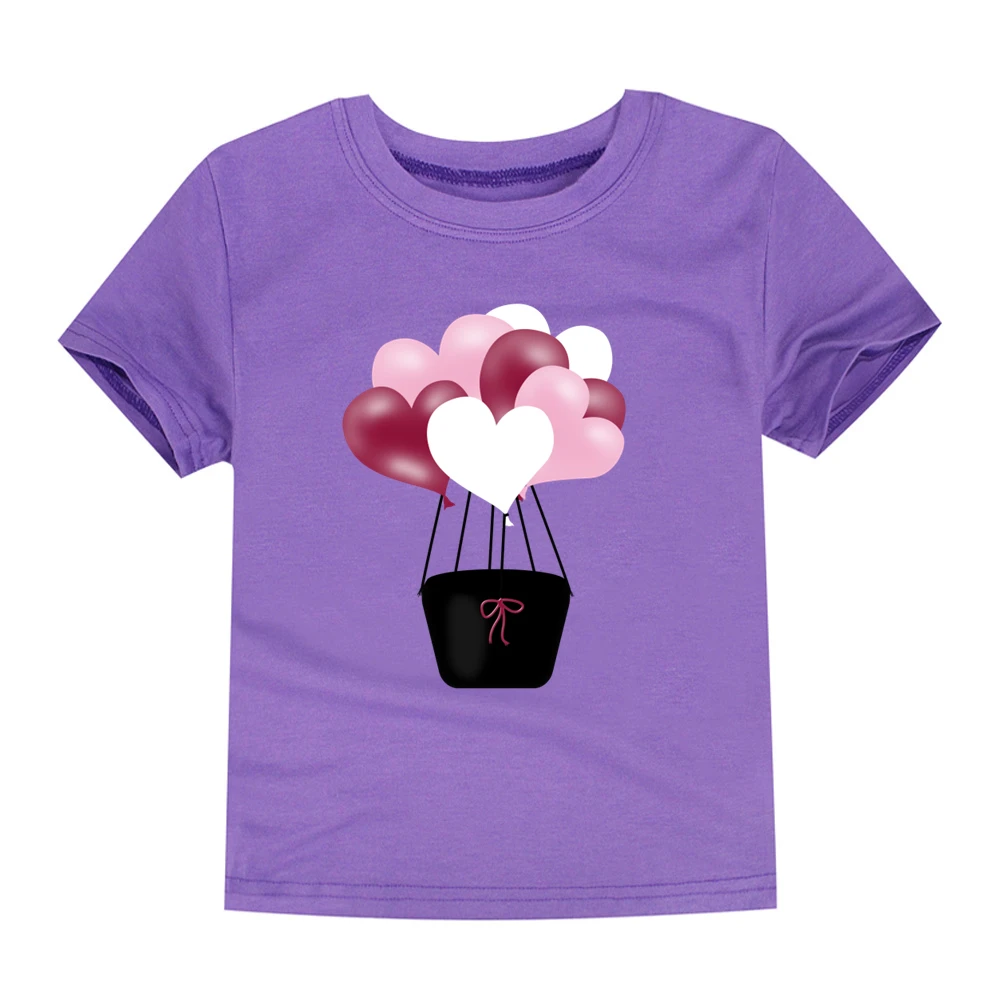 

3T-9T Kid Baby Boys Girls Clothes Summer Top Pink Love Hot Air Balloon Print T Shirt For Childrens Short Sleeve Tshirt Tees