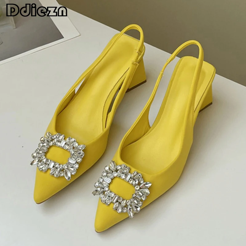 

Туфли-лодочки женские со стразами, элегантные сандалии со стразами, высокий каблук, заостренный носок, лето 2023