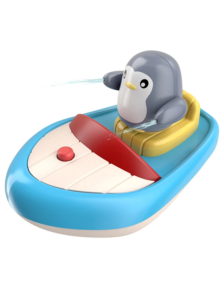 

Baby Bath Penguin Toys, 4Pcs Boat Toy Set Include Powered Bath Boat and 3 Bath Penguin Toys, Birthday Gifts for Boys & Girls