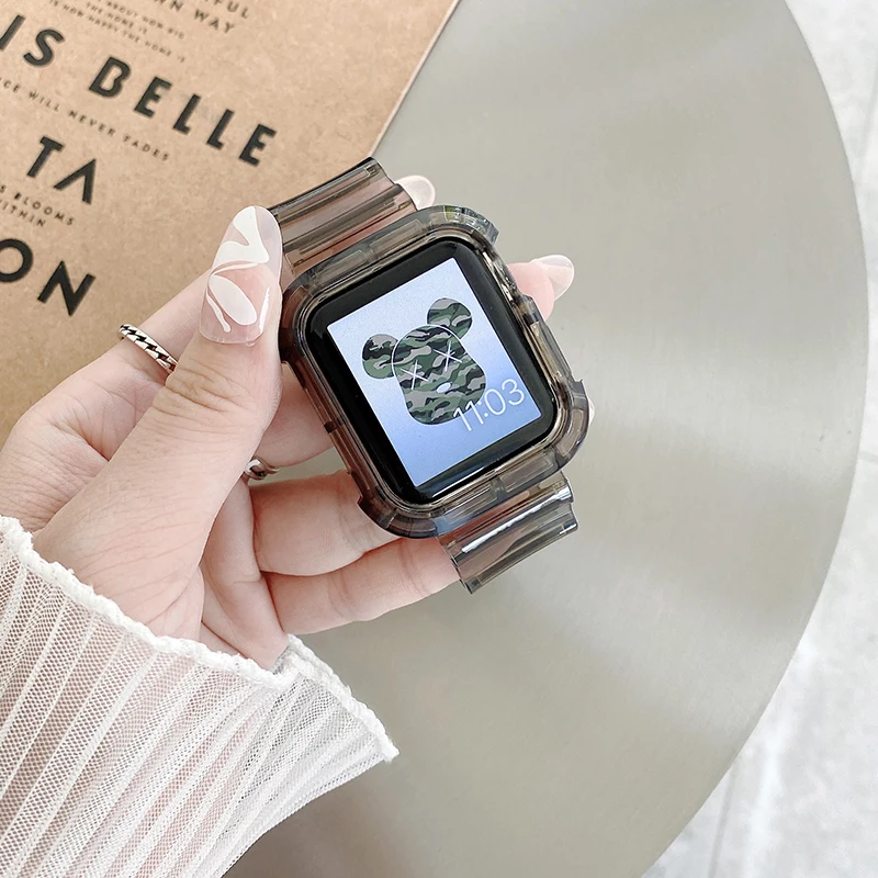 

Чехол и ремешок для Apple Watch Band Блестящий 40 мм 44 мм 42 мм 38 мм аксессуары силиконовый прозрачный браслет iWatch 5 4 3 6 SE чехол s