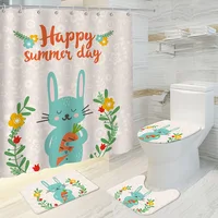 Funny Cartoon Shower Curtain Set With Rugs Print Fox Rabbit Fabric Shower Curtain For Kids Bathroom Decor Toilet Rugs Carpets