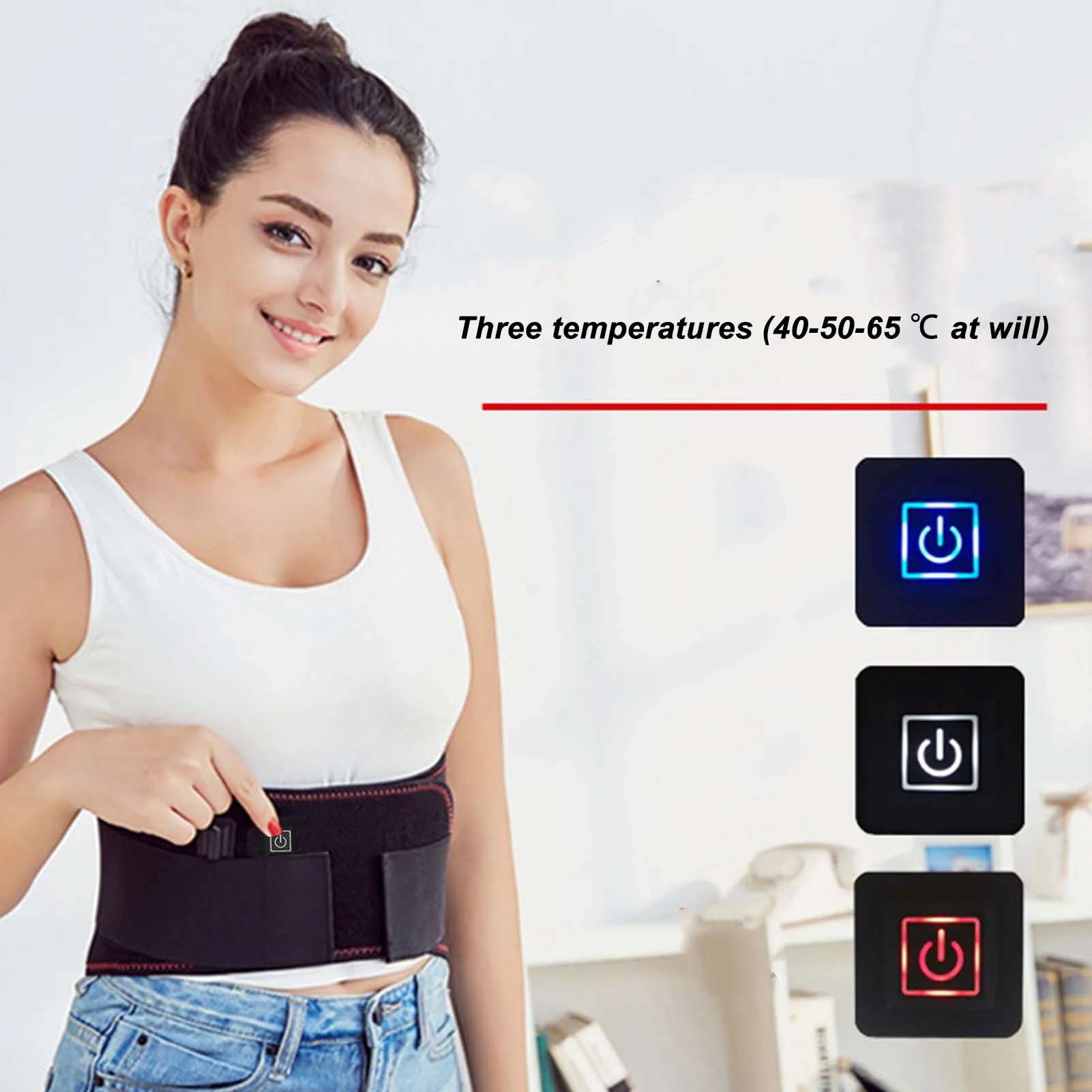 

USB Electric Heating Waist Brace Belt Temperature Adjustable Abdomen Support Far Infrared Thermal Pad Warmer Band Pain Relief
