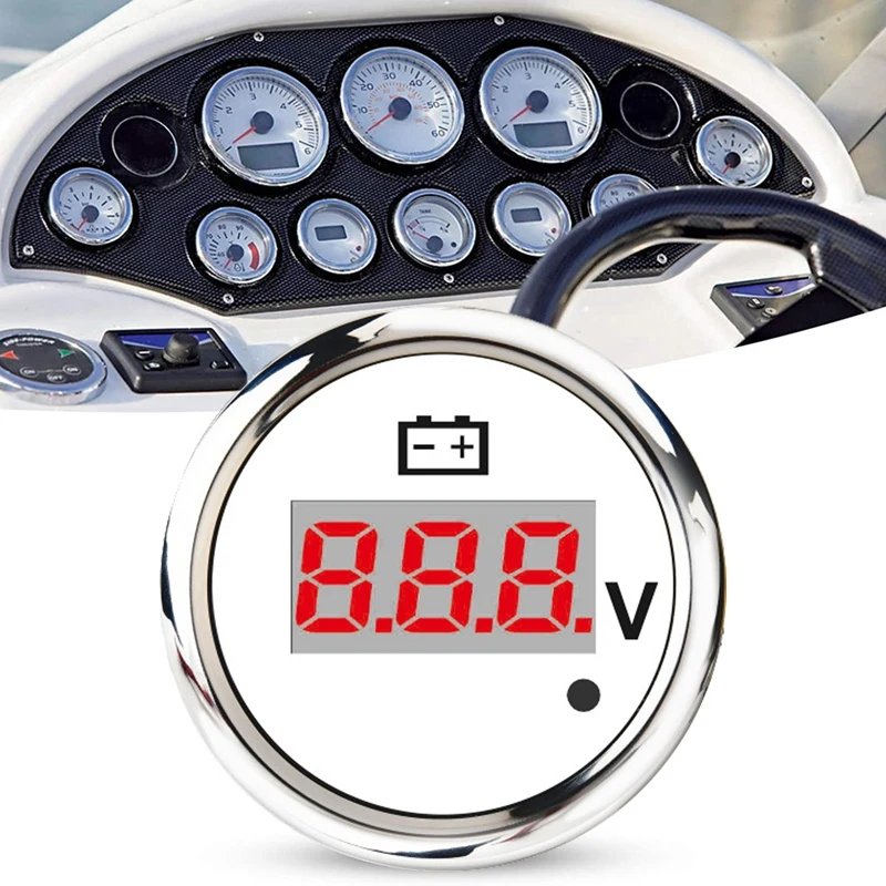 

52Mm Digital Voltmeter Voltmeter 0-190 Ohm 240-33 Ohm Universal Volt Voltage Gauge Red Backlight With Alarm