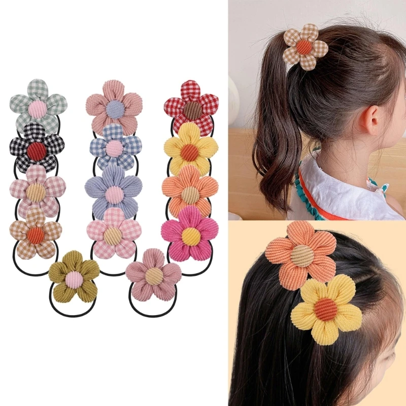 

14PCS Cute Flower Hairbands Girls Elastic Ponytail Holder Child Cute Hair Rope
