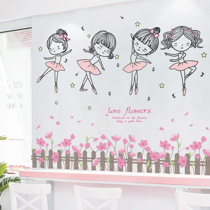 

Ballet Dancer Girl Wall Stickers Vinyl DIY Flowers Plants Wall Decals for Kids Room Baby Bedroom Nursery Kitchen Home Decoration