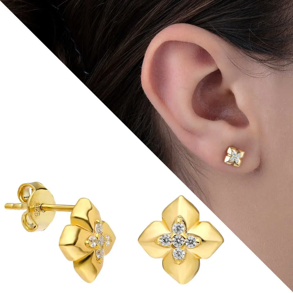 

Выпуклые серьги Nipora с цирконом, цветочным дизайном, золотистые, Серебристые серьги