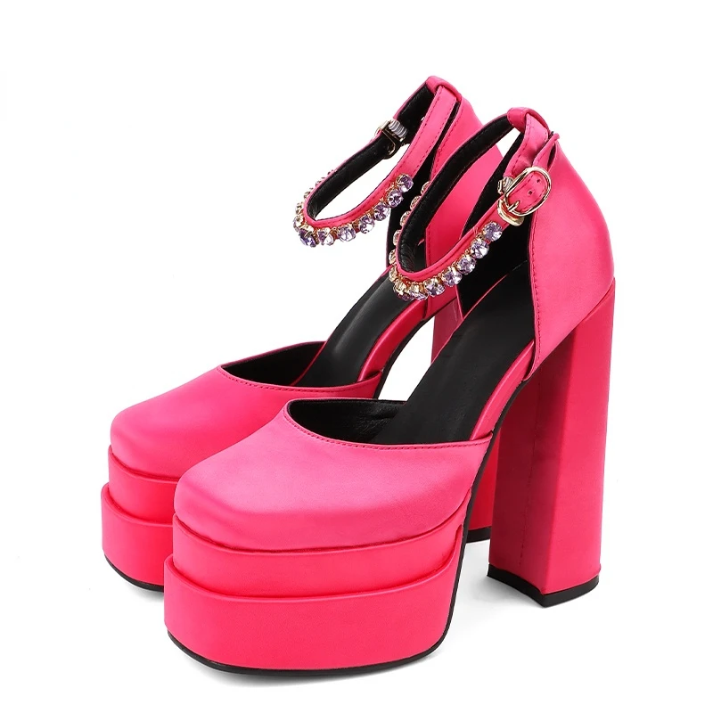 

2022 New Brand Women Sandals Summer Shoes Sexy Thick High Heels Platform Black Red Yellow Dress Party Wedding Shoes Woman Pumps