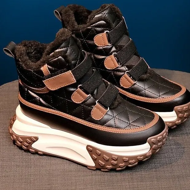 

Winter Women's Snow Boots Leather Women Warm Thick Plush Snow Boots Waterproof Female Wedge Suede Boots Non-Slip Lady Shoes 2023