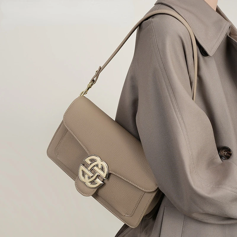 

Grey Crossbody Bag Genuine Leather Handbags Women Vintage Luxury Bag Small Square Bag Underarm Bag Fashion Female Shoulder Bag