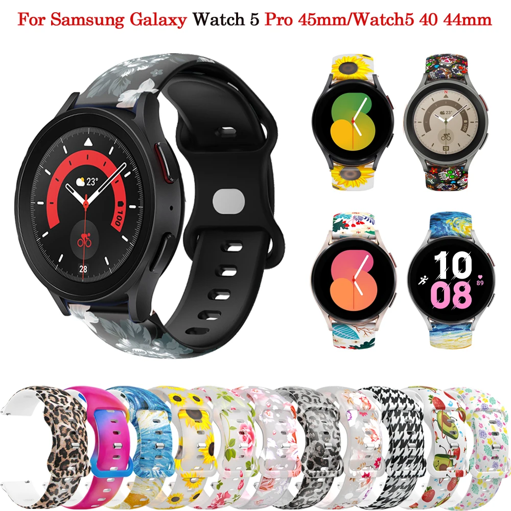 

Ремешок 20 мм для смарт-часов Samsung Galaxy Watch 5 Pro 45 мм/Watch 4/5 40 44 мм, браслет с принтом для наручных часов 4 Classic 42 46 мм