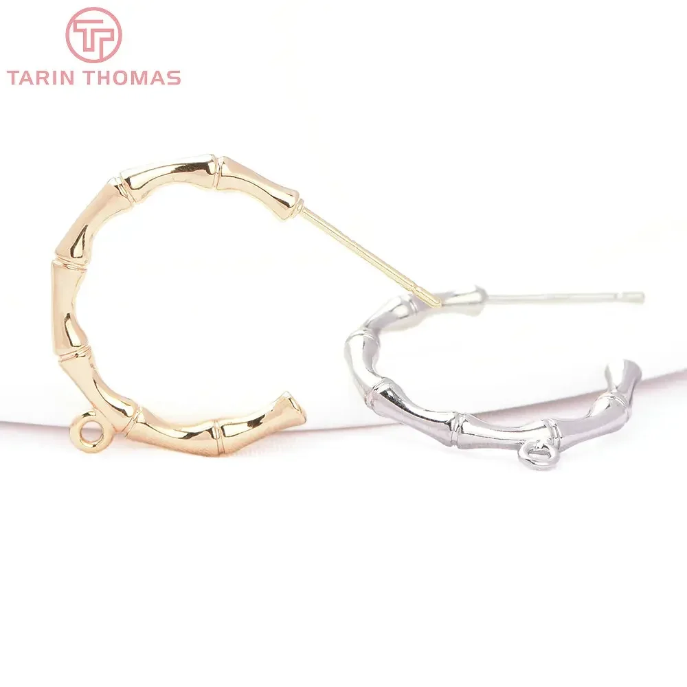 (8238) 6 шт. 20 мм 24-каратное золото латунные круглые серьги-гвоздики в форме бамбука