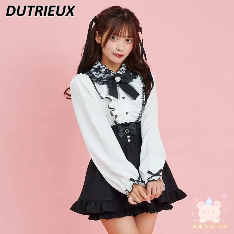 Рубашка с кружевным воротником Sc Love в японском стиле Осенние рубашки длинными