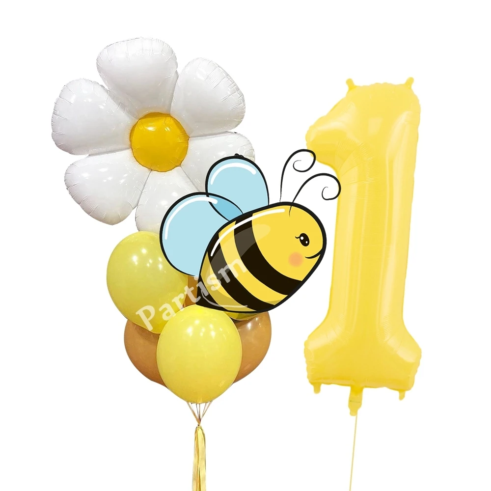 

9pcs Carton Bee Balloons White Daisy Flower Number Balloon Set for Kids Happy Bee Day Themed Birthday Party Decoration Supplies