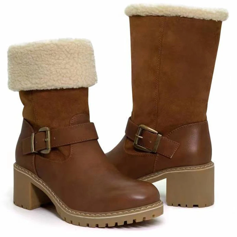 

Женские ботинки челси на высоком массивном каблуке, зимняя обувь, новинка 2022, меховые Плюшевые Теплые ботильоны, туфли-лодочки, гладиаторы, ...