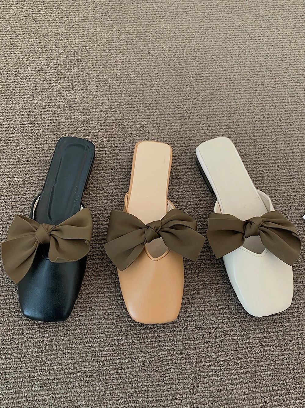 

Шлепанцы женские с бантом-бабочкой, повседневные сандалии, плоская подошва, квадратный каблук, роскошные бежевые, черные, 2022