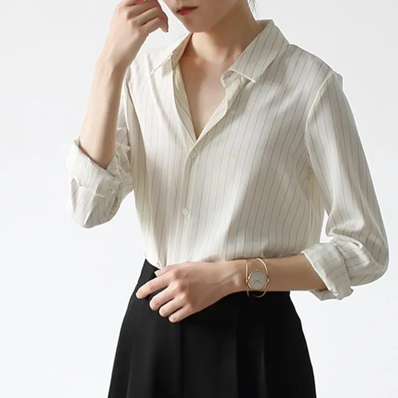 

Blusas mujer de moda 2022 summer Top female women shirts ladies striped shirt Blouses tops Long sleeve Chic woman blouse Wshirt5
