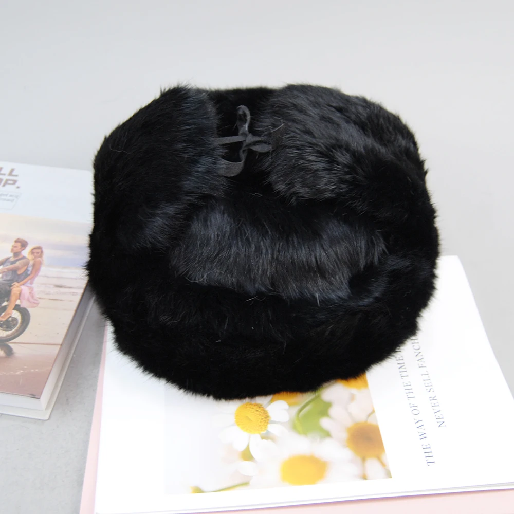 Men's Caps Warm Natural Rabbit Fur Bomber Hat With Earflaps Winter Hot Sale Men Warm Russian Ushanka Hat Real Rabbit Fur Hats images - 6
