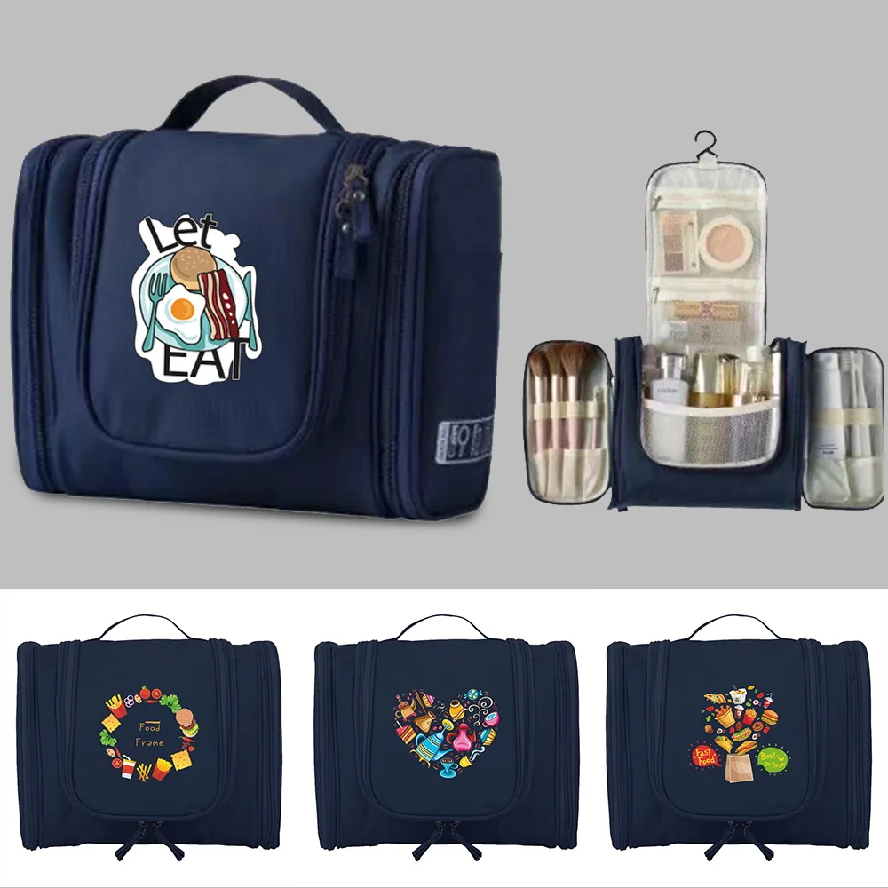 

MakeUp Bag Wash Pouch Women Functional Hanging Cosmetic Toiletry Bags Travel Accessory Organizer Food Print Handbag Make Up Case