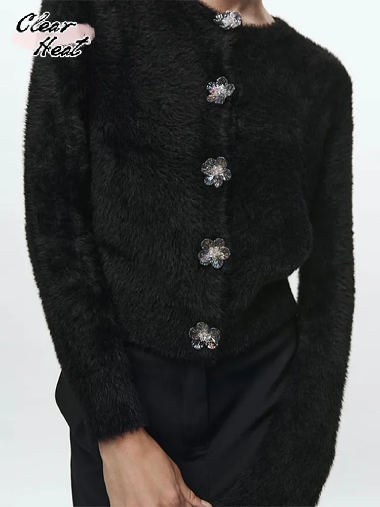 Женский однобортный Кардиган с цветочным принтом элегантный вязаный кардиган