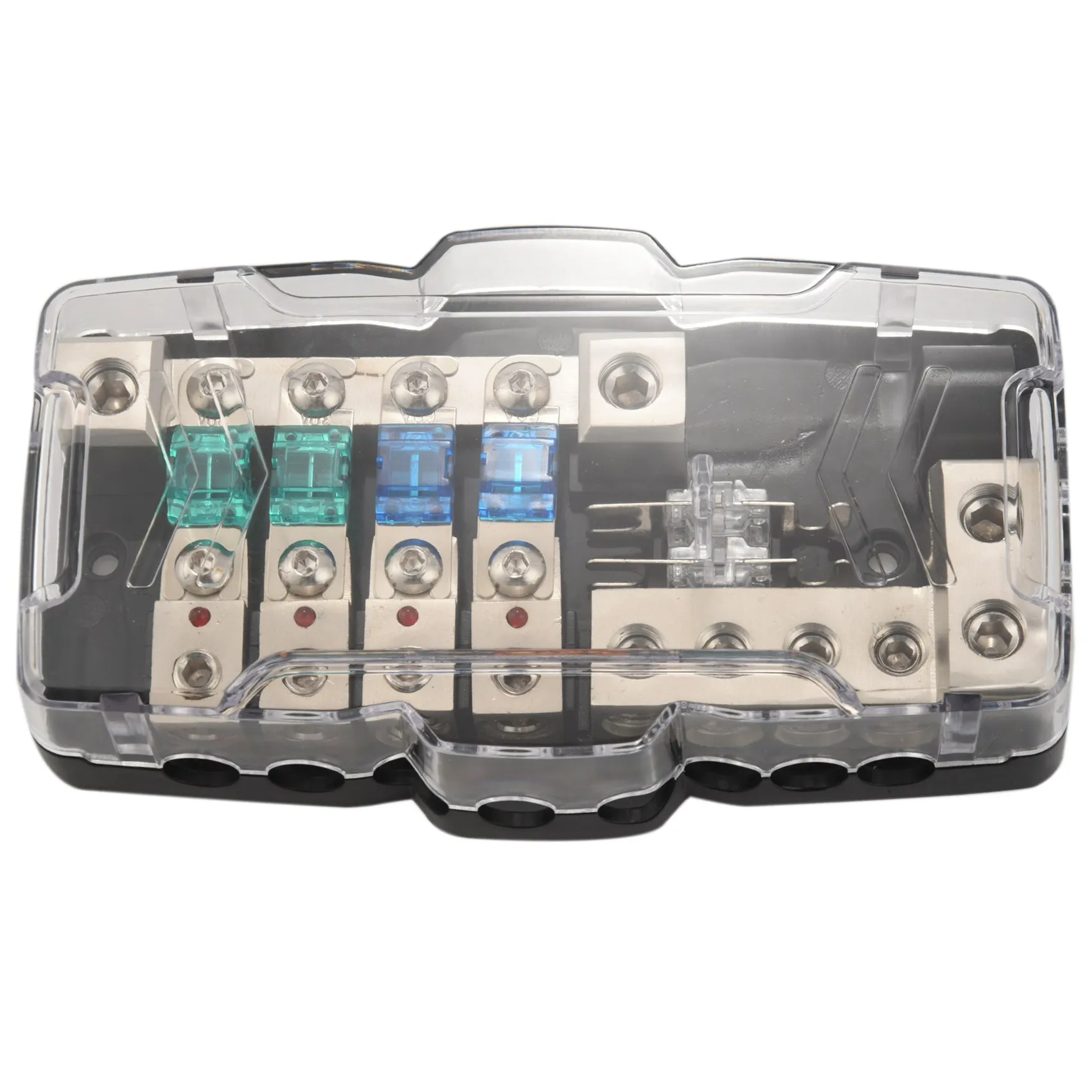 

Multi-functional LED Car Audio Stereo ANL Fuse Holder Distribution 0/4ga 4 Way Fuses Box Block 30A 60A 80Amp