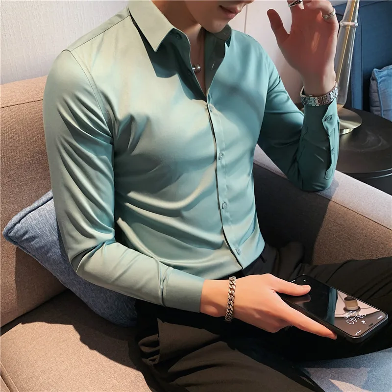 2023 New product Men's stylish casual pure cotton business shirts/Male slim fit lapel Dress long sleeve shirts/Leisure Tops