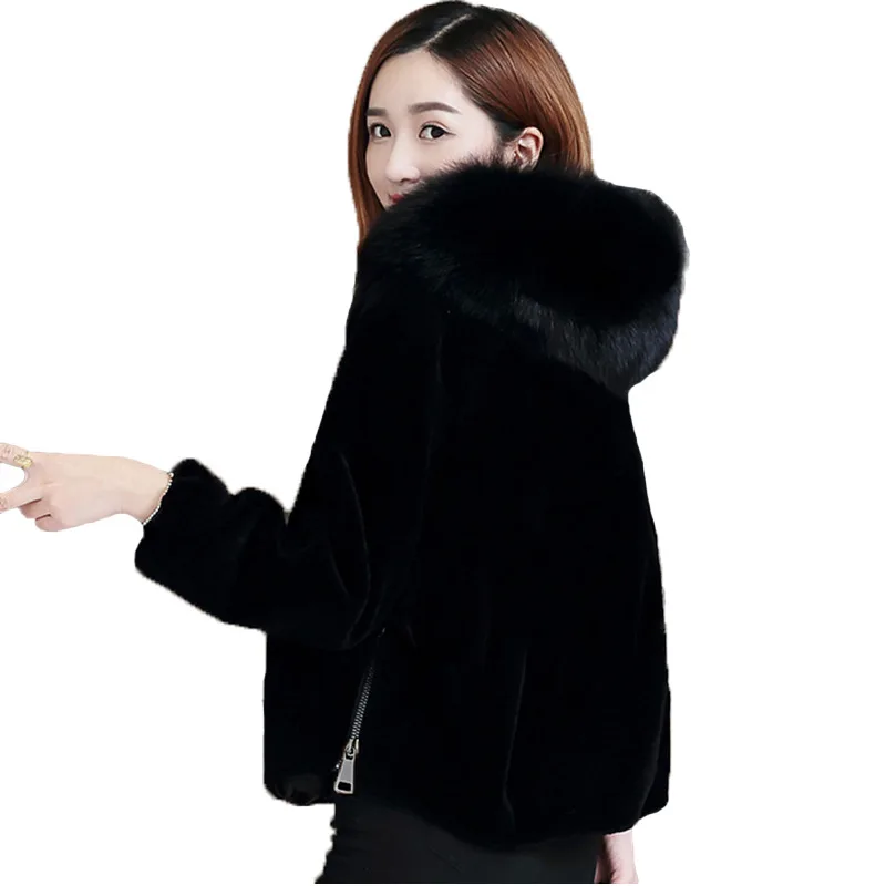 Sheep Sheared Fur Coat Women's Winter 2018 New Short Fox Fur Loose Hooded Coat Women