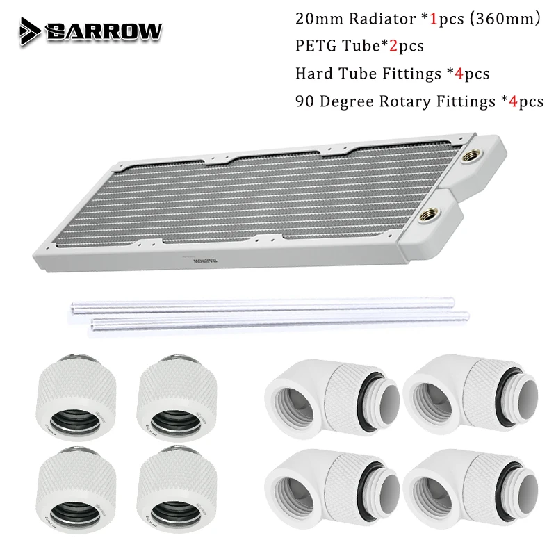 Barrow Water Cooling Kit,20/28mm Thick Radiator+G1/4'' 90 Degree Rotary Fittings+PETG Tubes+Connectors, Dabel-20a Dabel-28a