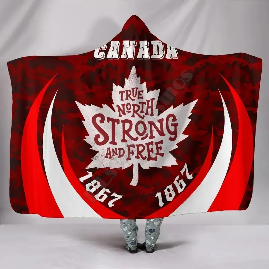 

Canada True North Strong and Free Hooded Blanket 3d printed Wearable Blanket Adults Kids Fleece Blanket Soft Plush Blanket