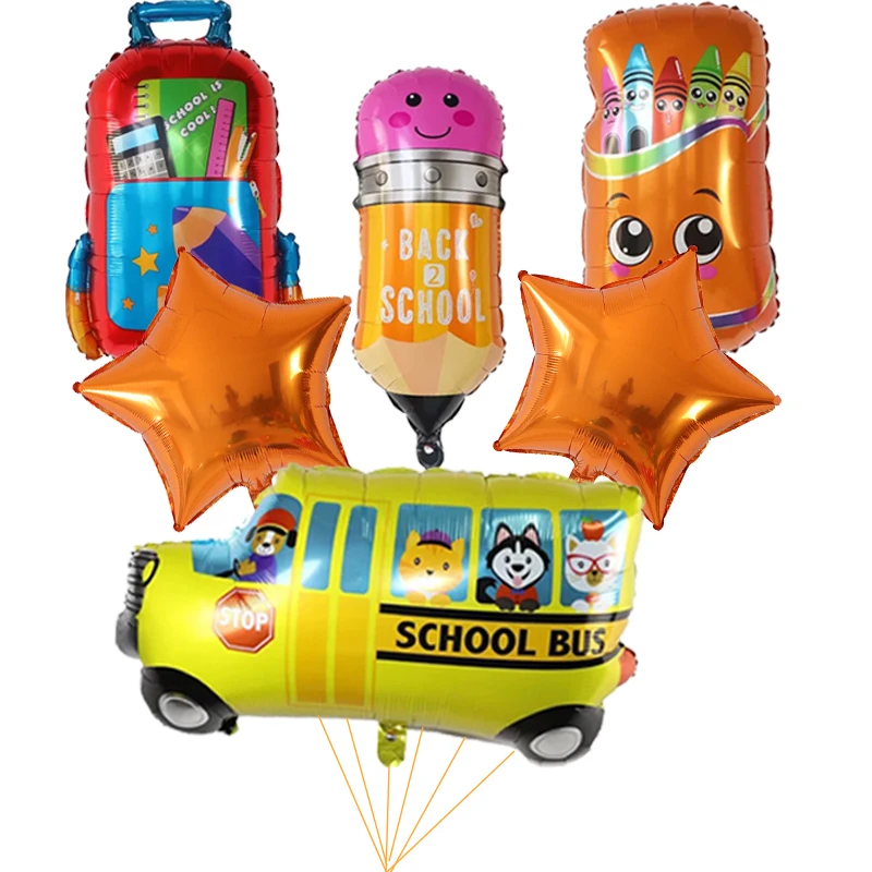 Набор из 6 шаров "Возвращение в школу": приветственная сумка для карандашей, ластик, гирлянда "Начало поступления в детский сад", декорации для класса. Игрушка для детей.