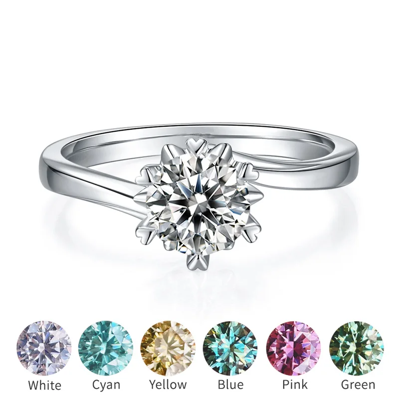

Женское кольцо с муассанитом 0,5-1 карат, кольцо с бриллиантами синего, зеленого, белого, розового, красного цветов, из серебра 925 пробы