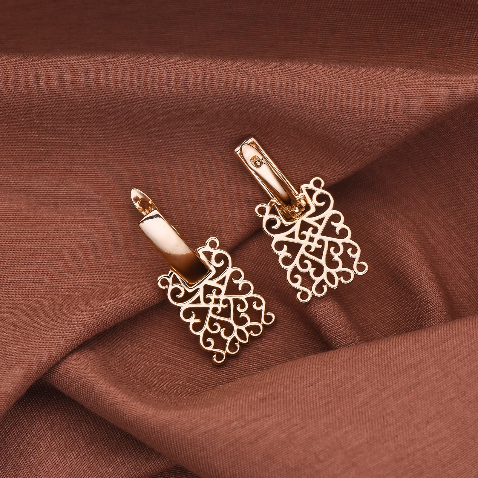 Creative Geometric Rose Gold Color Drop Earrings Hollow Symmetrical Pattern Aesthetic Pendant Earrings Jewelry Gifts