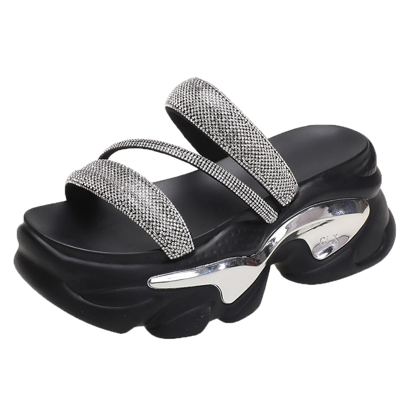 

Platform Bling Sandals Women Summer Breathable Wedges 8CM High Heels Ladies Crystal Beach Slippers Chunky Shoes Sandalias Mujer