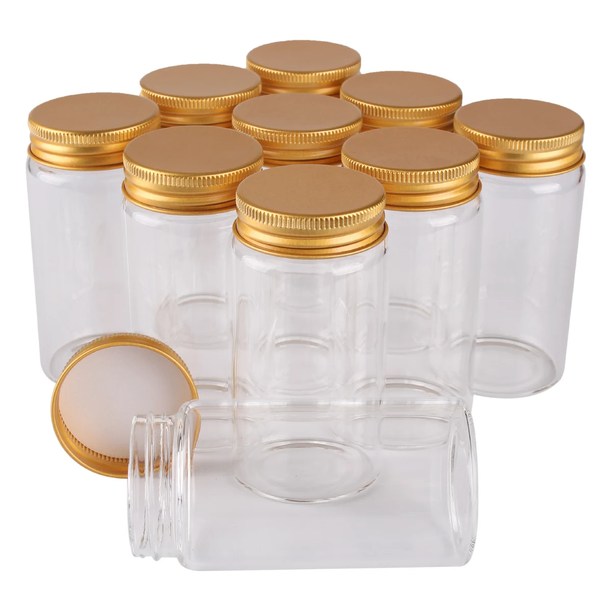 Botellas de vidrio con tapas de aluminio dorado, recipientes vacíos de vidrio para manualidades artísticas, 120ml, 47x90mm, 50 unidades