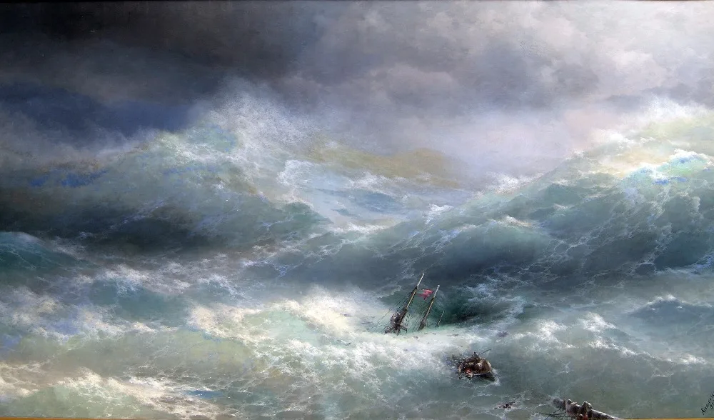 

TOP ART # Russian artist Ivan Aivazovsky seascape Wave 1889 original print oil painting on canvas --large-Good quality