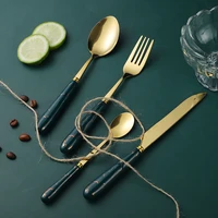 ceramic handle cutlery set stainless steel dinnerware set 24pcs knives forks coffee spoons tableware set