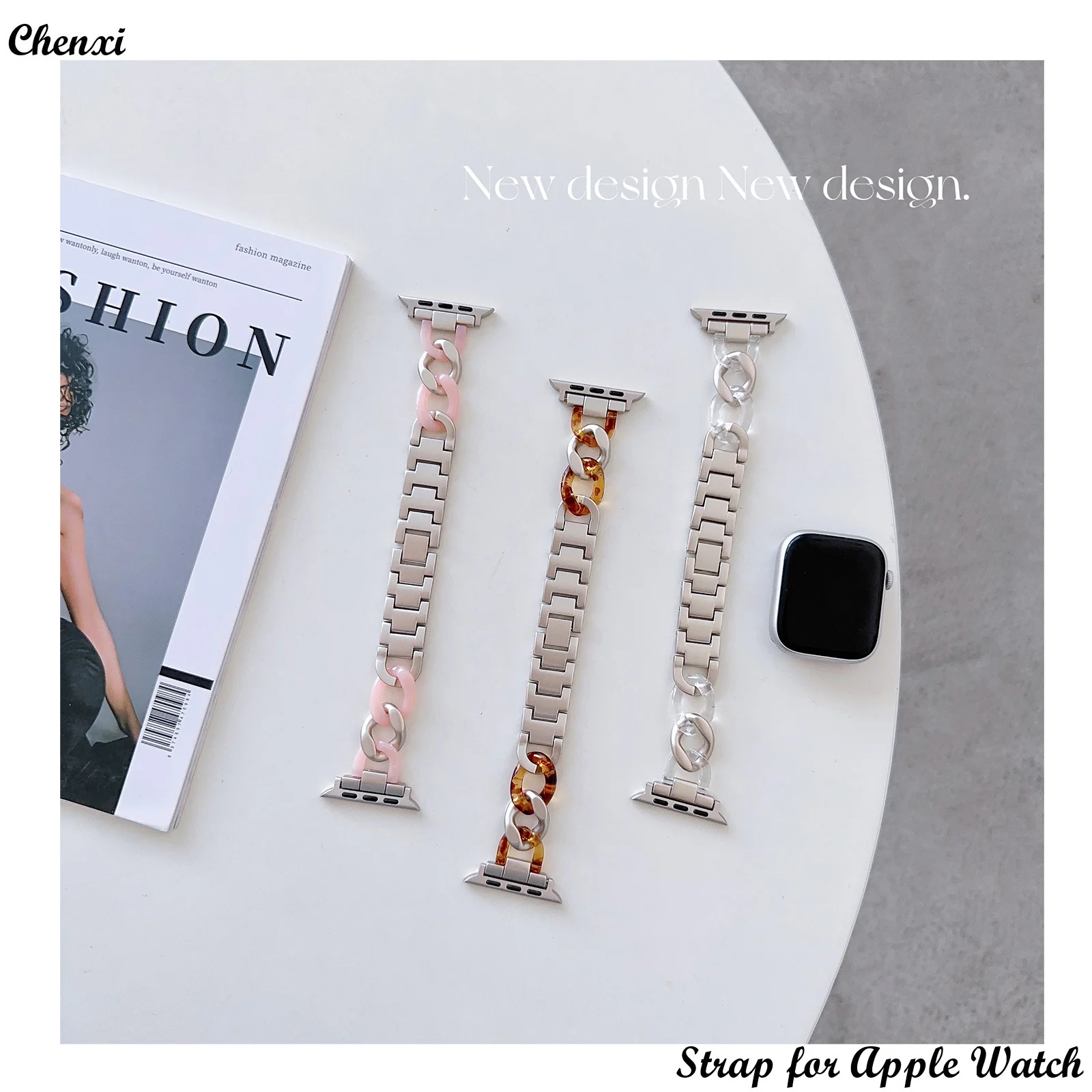 

Metal strap for Apple watch band starlight resin bracelet chain iwatch87654321SE Ultra38 40 41 42 44 45 49mm women sweet wrist