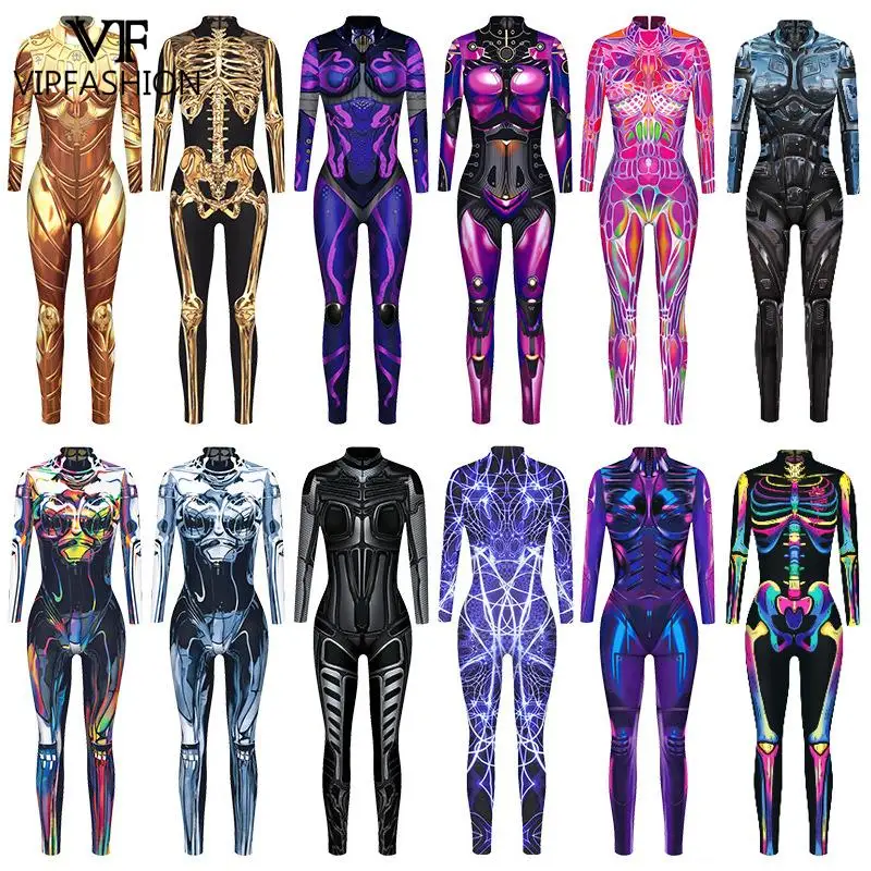 Комбинезон женский в стиле панк из 12% спандекса на молнии сзади