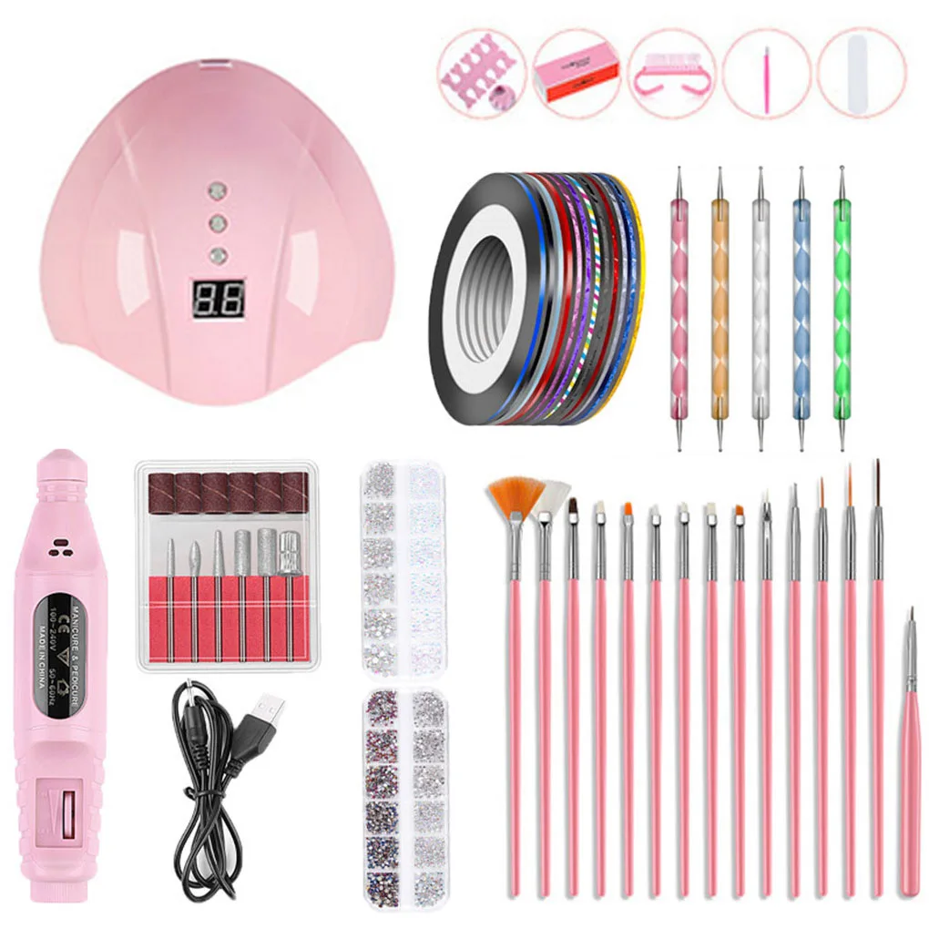 

Nail Art Tool Kit Nail Polish Drying Lamp Grinder Dotting Painting Pen Buffer Block Manicure Pedicure Set