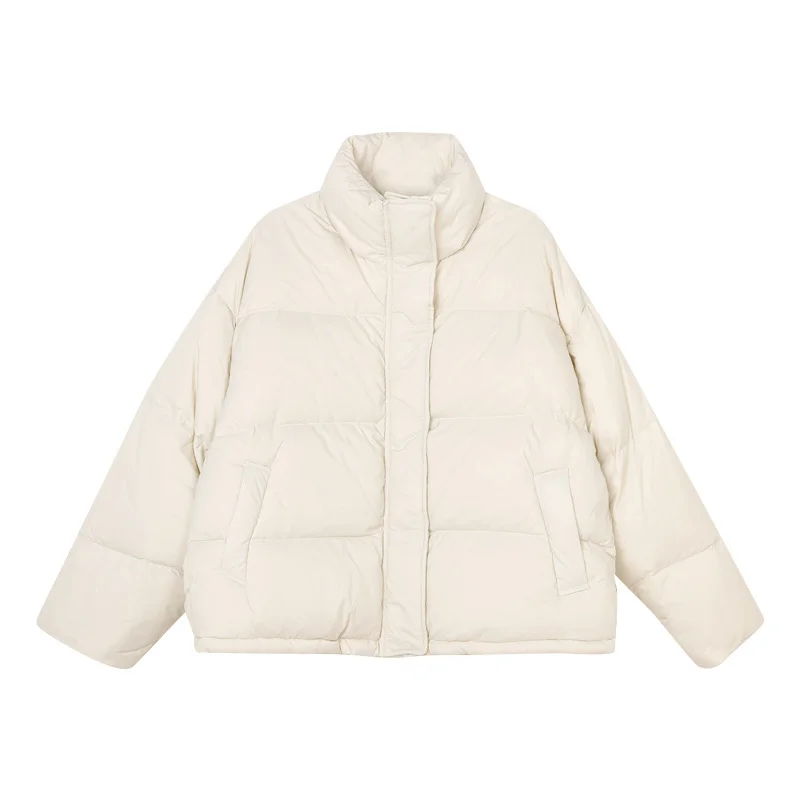 Fashionable Women Down Jacket Korean Version Loose Thick Warm White Eiderdown Stand Collar Bread Jacket Short Winter Coat